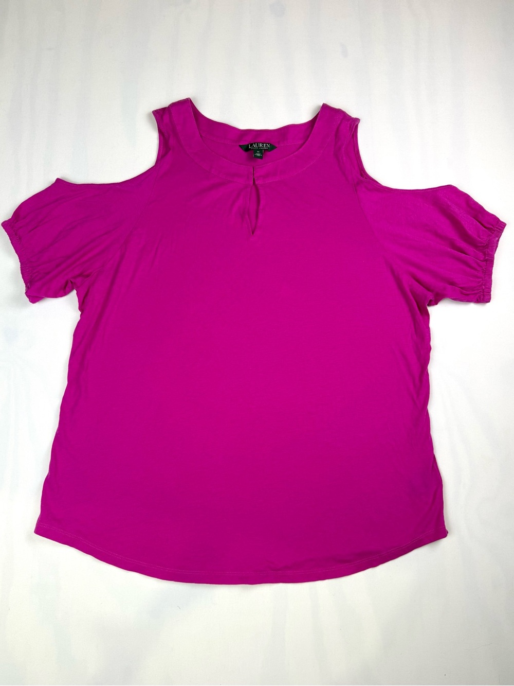 Lauren Ralph Lauren Pink Cold Shoulder Keyhole Top Plus Size 1X Stretch Blouse